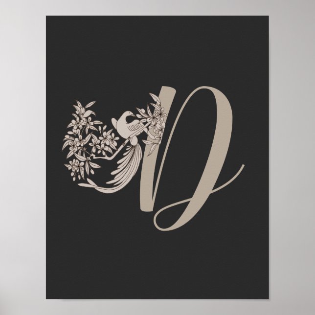Poster Dove Elegant Monogram Inicial D   (Frente)