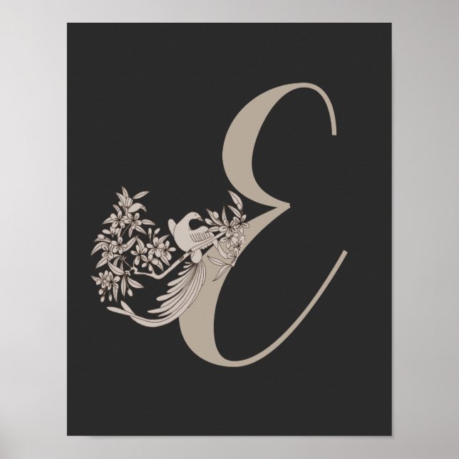 Poster Dove Elegant Monogram Inicial E   (Frente)