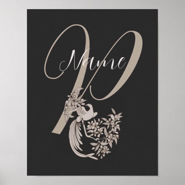 Poster Dove Elegant Monogram Inicial P Personalizado (Frente)