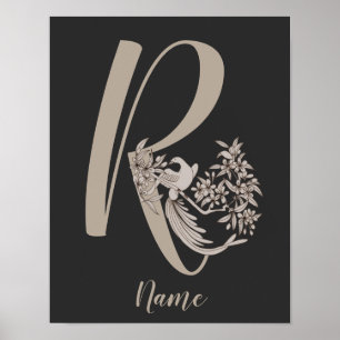 Poster Dove Elegant Monograma Inicial R Personalizado