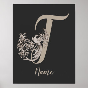 Poster Dove Elegant Monograma Inicial T Personalizado