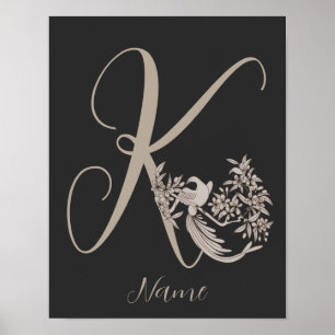 Poster Dove Elegante Monograma Inicial K Personalizado