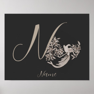 Poster Dove Elegante Monograma Inicial N Personalizado