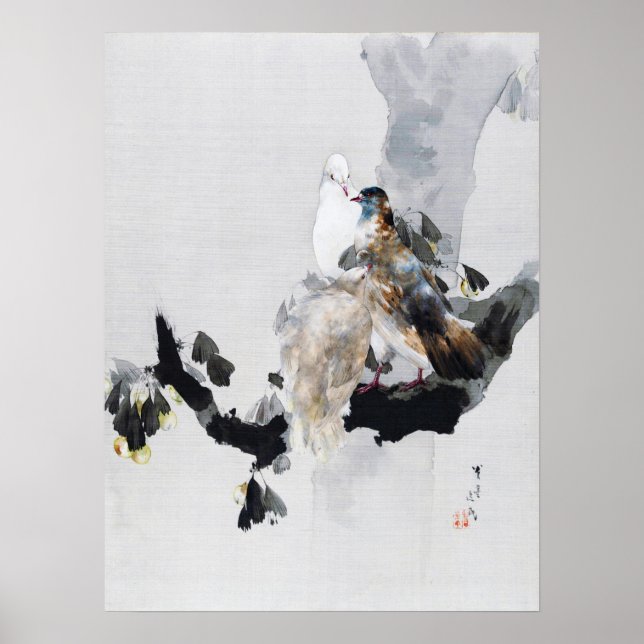 Poster Dove em uma árvore, Watanabe Seitei (Frente)