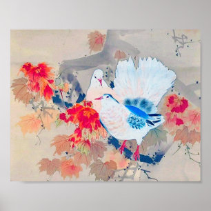 Poster Dove in Autumn Leaves, Watanabe Seitei