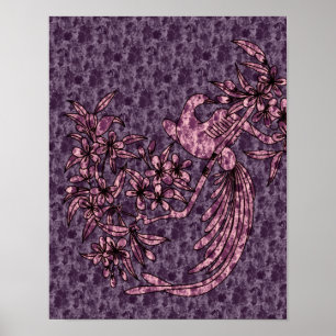 Poster Dove On Branch Purple Bird Abstrato Art