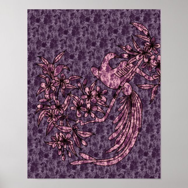 Poster Dove On Branch Purple Bird Abstrato Art (Frente)