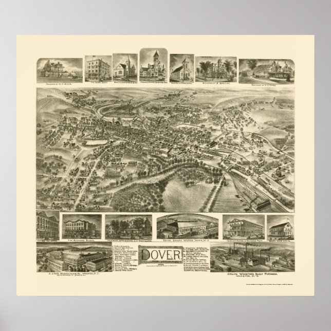 Póster Dover, Mapa Panorâmico do NJ - 1903 (Frente)
