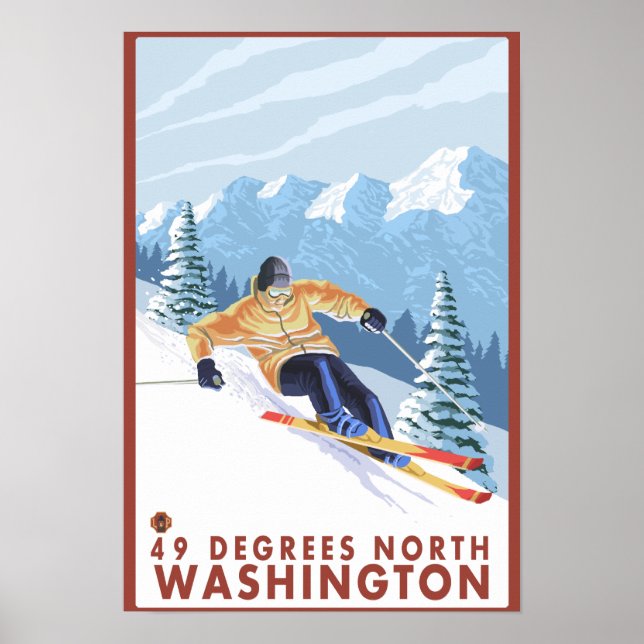 Poster Downhill Snow Skier - 49° Norte, WA (Frente)