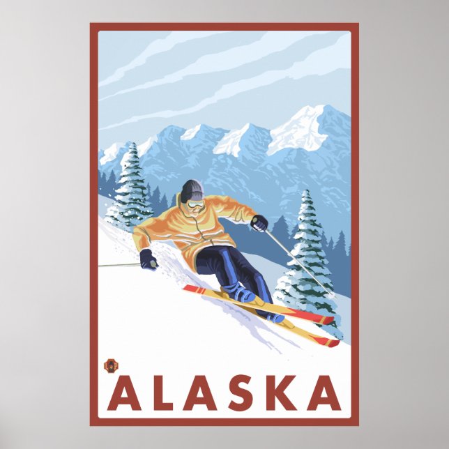 Póster Downhill Snow Skier - Alasca (Frente)