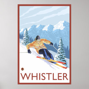 Poster Downhill Snow Skier - Assobiador, BC Canadá