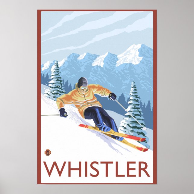 Póster Downhill Snow Skier - Assobiador, BC Canadá (Frente)