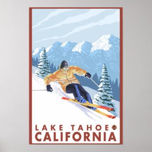 Poster Downhill Snow Skier - Lago Tahoe, Califórnia