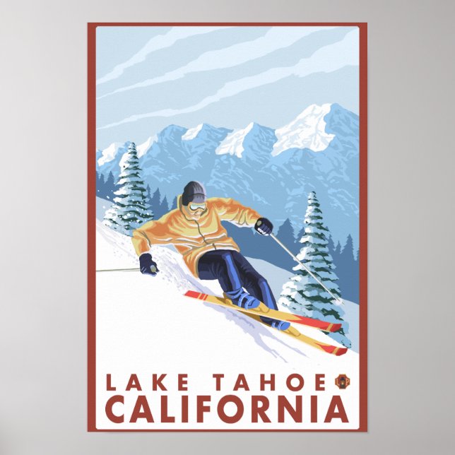 Poster Downhill Snow Skier - Lago Tahoe, Califórnia (Frente)