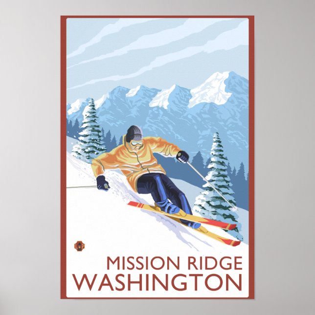Póster Downhill Snow Skier - Mission Ridge, Washington (Frente)