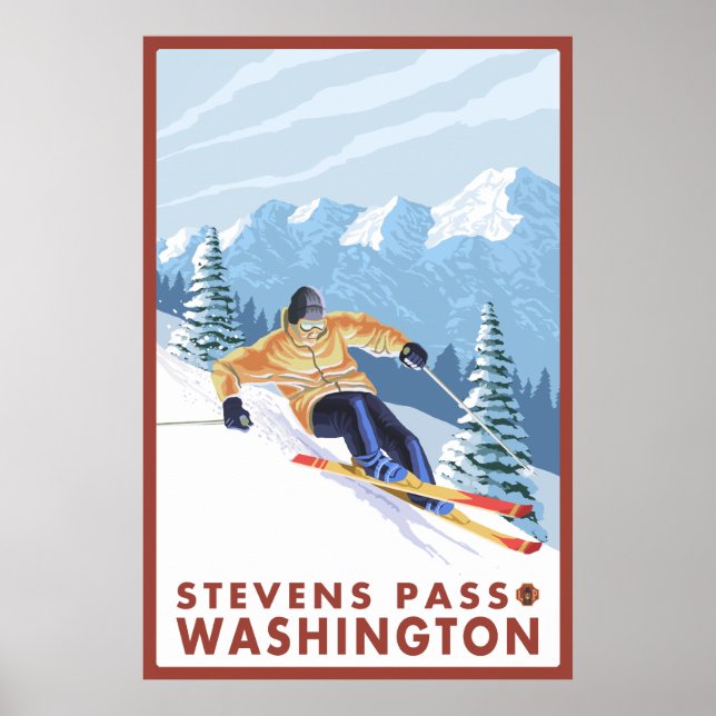 Poster Downhill Snow Skier - Stevens Pass, Washington (Frente)