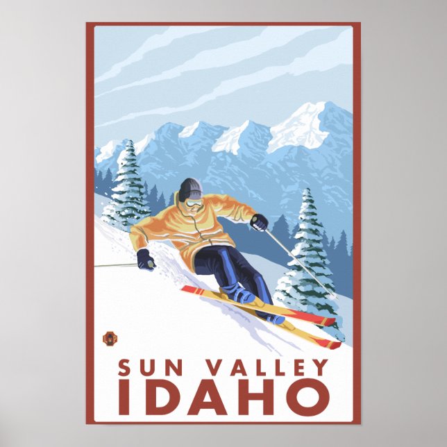 Póster Downhill Snow Skier - Sun Valley, Idaho (Frente)