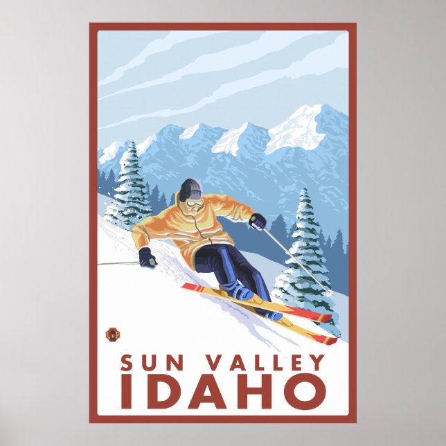 Póster Downhill Snow Skier - Sun Valley, Idaho (Frente)