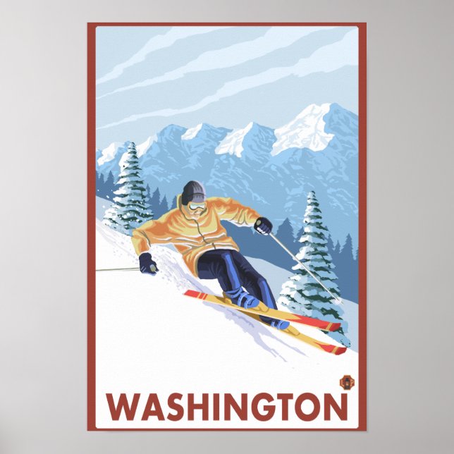 Póster Downhill Snow Skier - Washington (Frente)