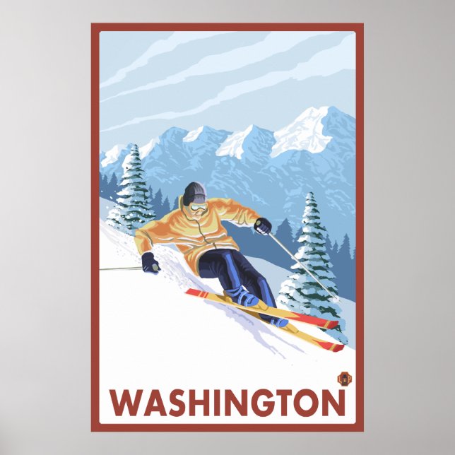 Póster Downhill Snow Skier - Washington (Frente)