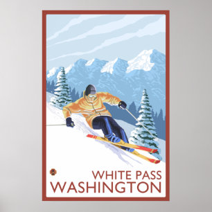Poster Downhill Snow Skier - White Pass, Washington