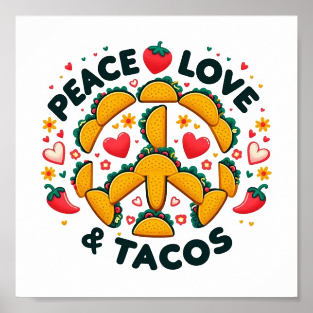 Poster Download Digital de Paz, Amor e Tacos - Perfeito (Frente)