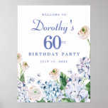 Poster Download digital Hydrangea 60th Birthday Welcome<br><div class="desc">Você pode fazer o download deste sinal de boas-vindas florais de verão imediatamente. As hidrâncias púrpuras, azuis e poeirentas misturam-se com rosas selvagens brancos e cor-de-rosa e com branco suave. O nome do celebrante de aniversário é escrito em uma fonte de script fácil de ler. O ano e a data...</div>