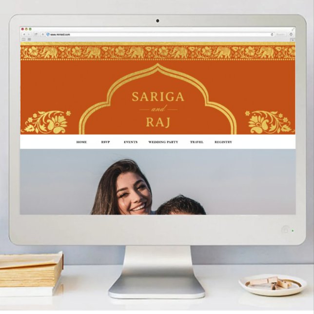 Poster Download do Arquivo Digital Banner do Site de Casa (indian wedding web site banner, hindu wedding web site design, elephant lotus flower gold and orange)
