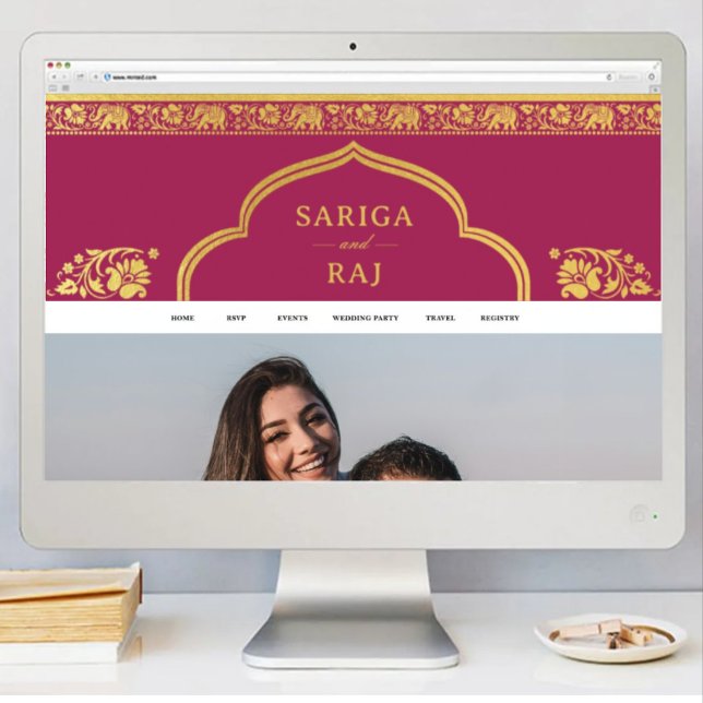 Poster Download do Arquivo Digital Banner do Site de Casa (indian wedding web site banner, hindu wedding web site design, elephant lotus flower gold and pink)