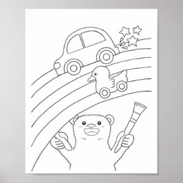 Poster Downloadable Polar Bear Rainbow Coloring Page