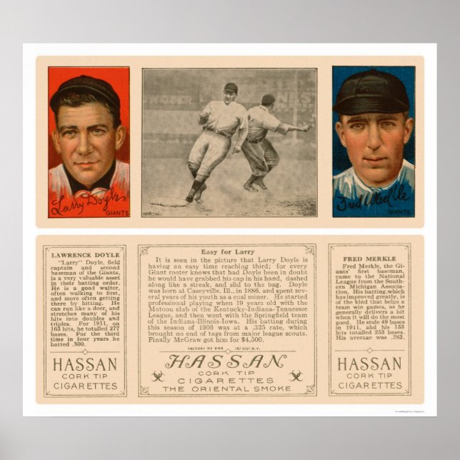 Poster Doyle & Merkle Giants Baseball 1912 (Frente)