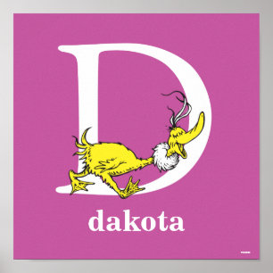 Póster Dr. Seuss ABC: Carta D - Branco Adicione seu nom