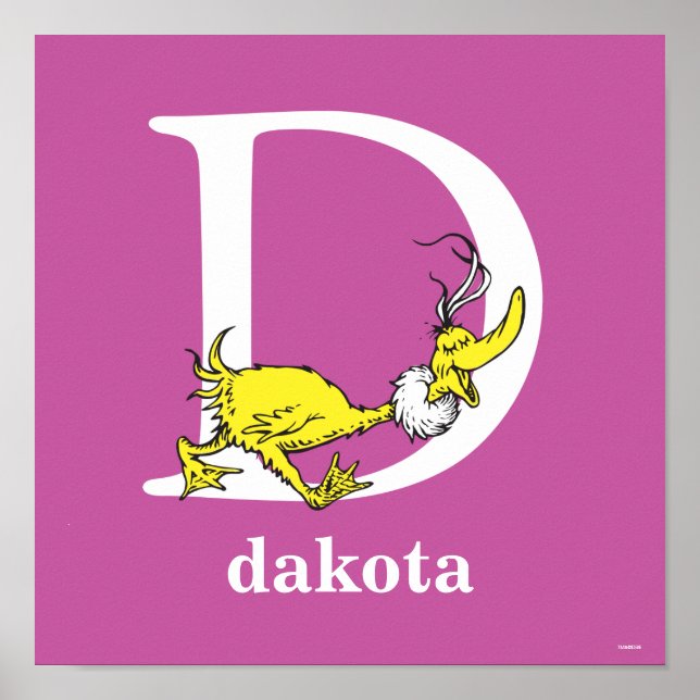 Póster Dr. Seuss ABC: Carta D - Branco | Adicione seu nom (Frente)