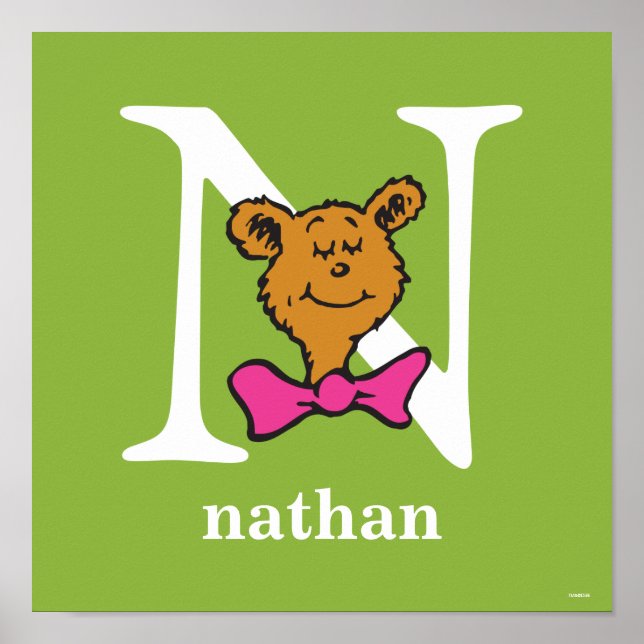 Póster Dr. Seuss ABC: Carta N - Branco | Adicione seu nom (Frente)