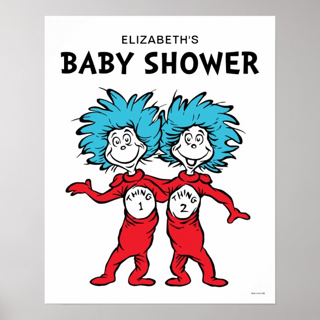 Poster Dr. Seuss Coisa Um Coisa Dois | Gêmeos Chás de Beb (Frente)
