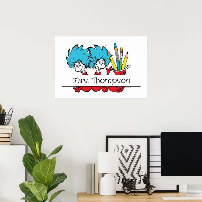 Poster Dr. Seuss | Coisa Um Coisa Dois Nome do Professor (Escritório em casa)