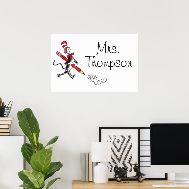 Poster Dr. Seuss | Gato no Chapéu Nome Escrito (Escritório em casa)