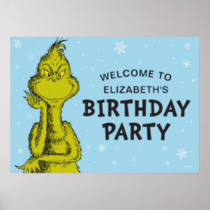 Poster Dr. Seuss Grinch Saudação de Aniversário de Inve