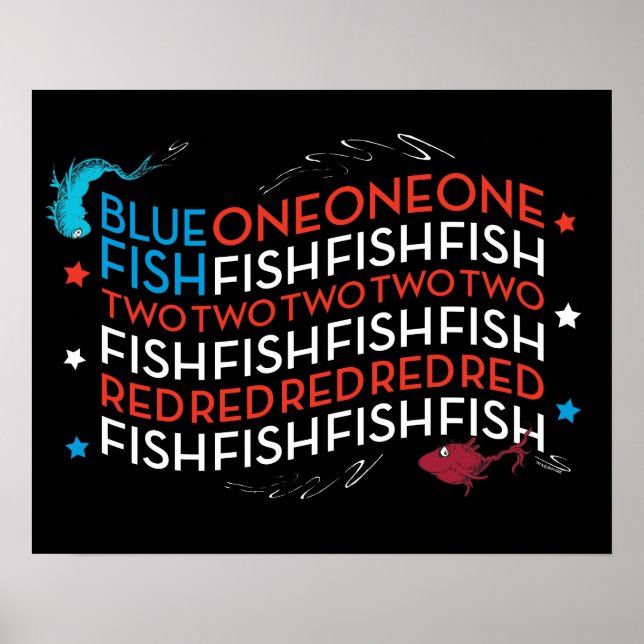 Poster Dr. Seuss | Peixe Vermelho Peixe Azul Gráfico da B (Frente)