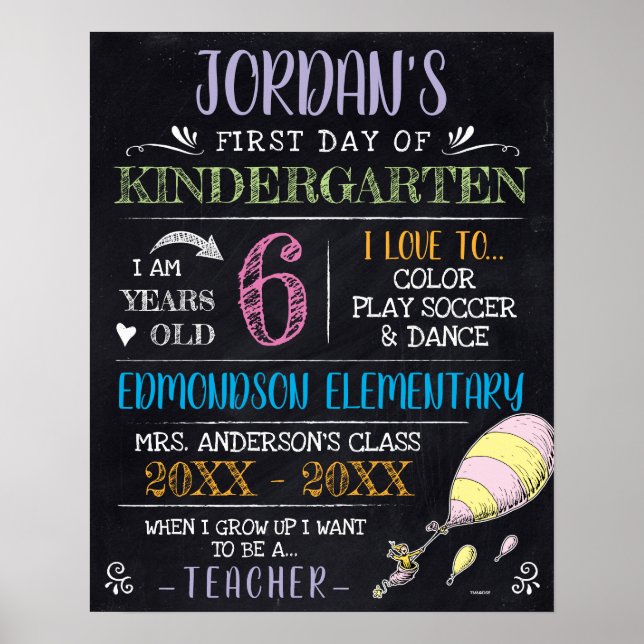 Poster Dr. Seuss | Primeiro ou último dia de escola (Frente)