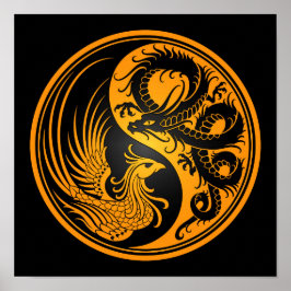 Póster Dragão Amarelo e Negro Phoenix Yin Yang