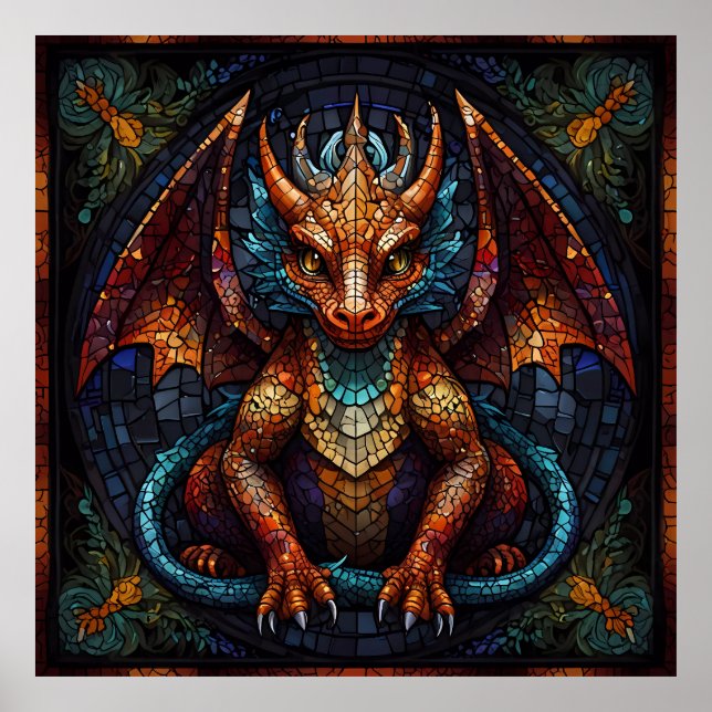 Poster Dragão arco-íris multicolorido (Frente)