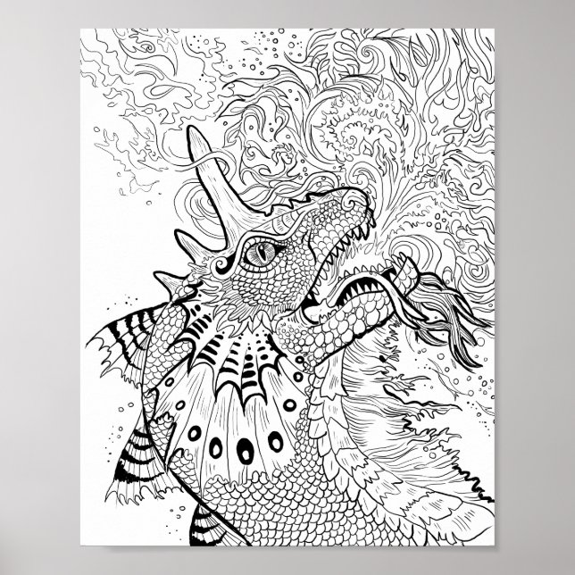 Poster Dragão Arremessador de Fogo Colore a sua (Frente)