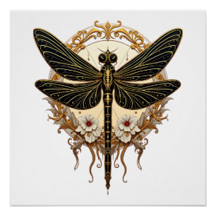 Póster Dragão Art Nouveau Elegante Steampunk