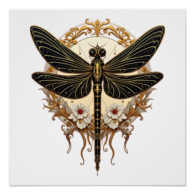Póster Dragão Art Nouveau Elegante Steampunk (Frente)