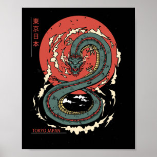 Poster Dragão Asiático Japonês Tatuagem Neon Re