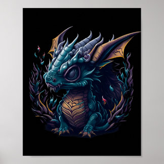 Poster Dragão azul com cabeça roxa
