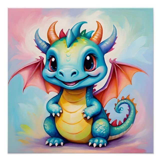 Póster Dragão azul fofo (Frente)