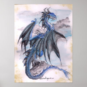 Poster Dragão azul - watercolours