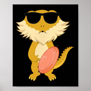 Poster Dragão Barbudo Engraçado Usando Óculos de Sol Joga